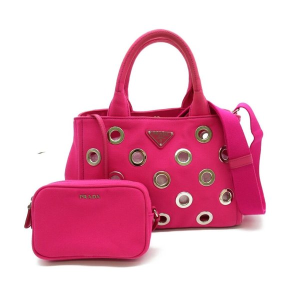 AUTHENTIC PRADA Canapa Tote Bag crossbody 2 way canvas Pink - Picture 1 of 12